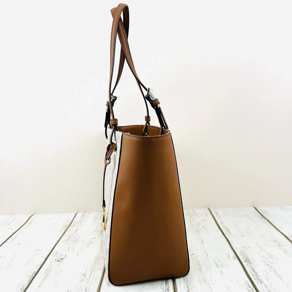 Michael Kors Signature Logo Walsh Medium Tote Vanilla Brown Shoulder Bag - Picture 6 of 12